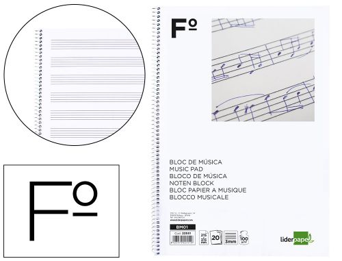 Bloco musica liderpapel folio 20 folhas , Liderpapel , 22551 , 8423473225510